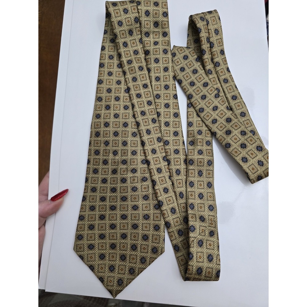 Chaps Ralph Lauren All Silk Tie Gold Blue Medallion Geometric Floral NOS - Picture 5 of 8